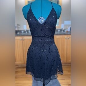 Windsor Black Sequin Fit-and-Flare Dress